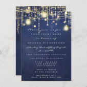 Blue Navy Rustikales Gold Lights Jar Brautparty Einladung (Vorne/Hinten)