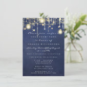 Blue Navy Rustikales Gold Lights Jar Brautparty Einladung (Stehend Vorderseite)