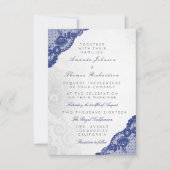 Blue Navy Silver Gray Lace Wedding Delicate Einladung (Vorderseite)