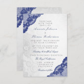 Blue Navy Silver Gray Lace Wedding Delicate Einladung (Vorne/Hinten)