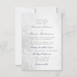Blue Navy Silver Gray Lace Wedding Floral Einladung