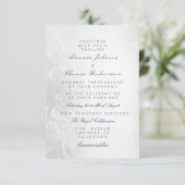 Blue Navy Silver Gray Lace Wedding Floral Einladung (Stehend Vorderseite)