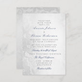 Blue Navy Silver Gray Lace Wedding Floral Einladung (Vorne/Hinten)