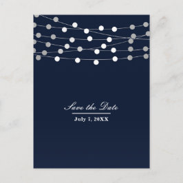 Blue Navy String Lights Moderne Eleganz Save the D Ankündigungspostkarte