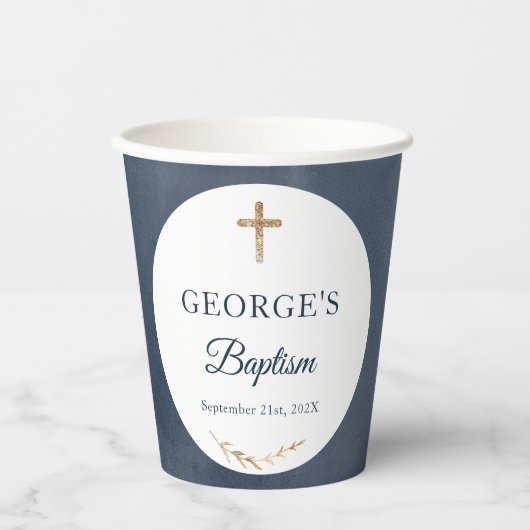 Blue Navy Taufe Religious Event Paper Cups Pappbecher (Vorderseite)