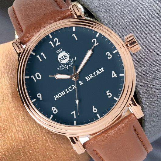 Blue navy white Monogram gift for couples Armbanduhr