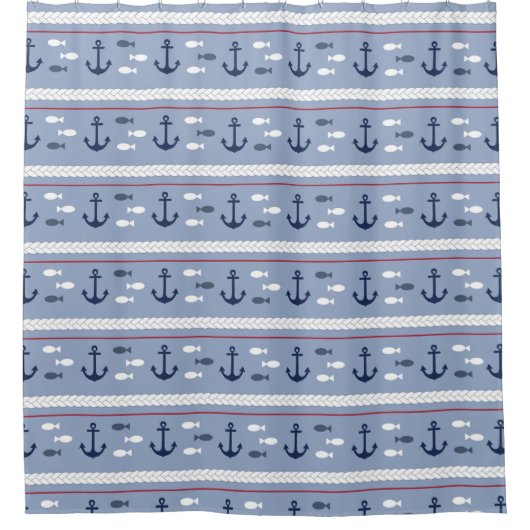 Blue Navy White Nautical Anchors Duschvorhang (Vorderseite)