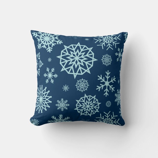 Blue Navy Winter Snowflakes Weihnachtsfeiertage Kissen (Vorderseite)