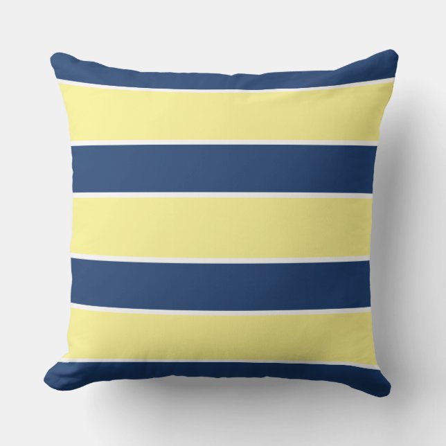 Blue Navy Yellow Nautical Coast Moderne Streifen Kissen (Vorderseite)