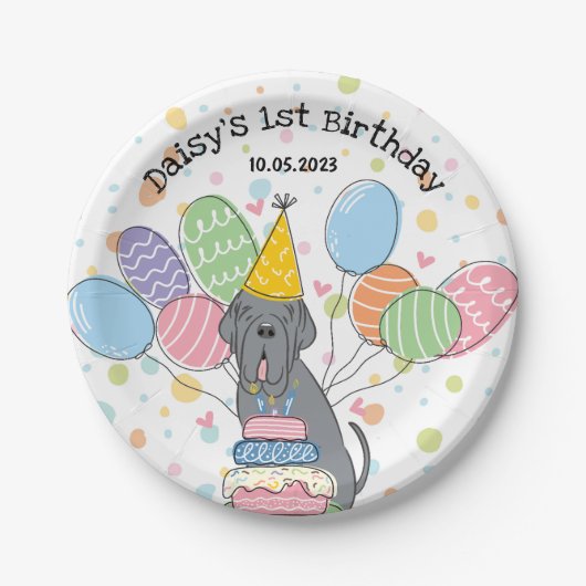 Blue Neapolitan Mastiff Dog Birthday Party Pappteller (Vorderseite)