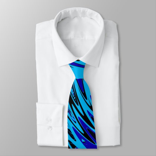 Blue Neck Tie mit schwarz-grün abstraktem Design Krawatte (Gebunden)