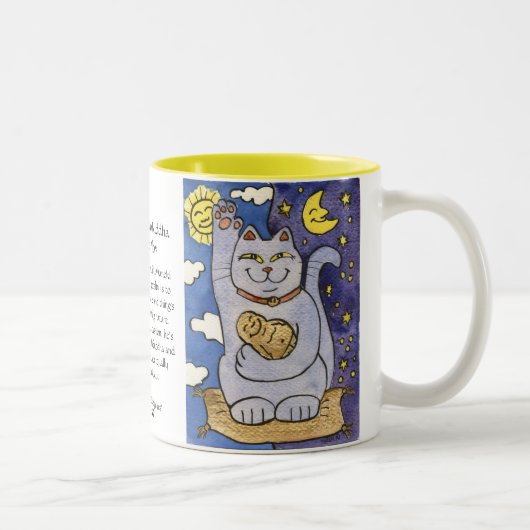 Blue Neko mit Buddha auf Gold Kissen Tasse (Rechts)
