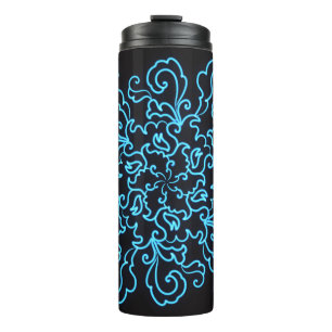 Blue Neon Abstrakt Line Art Trendy Black Leggings Thermosbecher