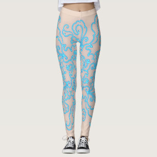 Blue Neon Abstrakt Line Art Trendy Peach Leggings