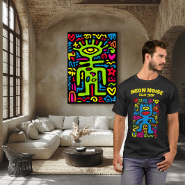 Blue Neon Alien - Funky One-Mit Augen Pop Art Char T-Shirt