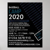 Blue Neon Baseball Bat, Baseball Camp Werbung Poster (Vorne)