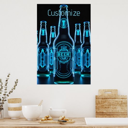 Blue Neon Beer Flaschen Poster (Küche)
