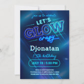 Blue Neon Birthday Party Einladungskarte Einladung (Vorderseite)