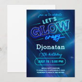 Blue Neon Birthday Party Einladungskarte Einladung (Vorne/Hinten)