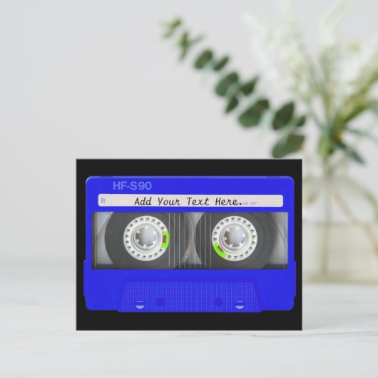 Blue Neon Cassette Tape Postkarte (Stehend Vorderseite)