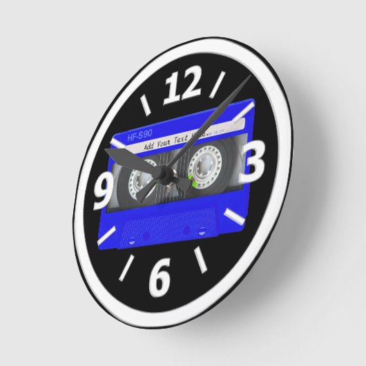 Blue Neon Cassette Tape Runde Wanduhr (Winkel)