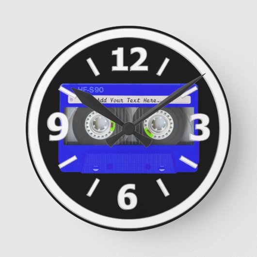 Blue Neon Cassette Tape Runde Wanduhr (Vorderseite)