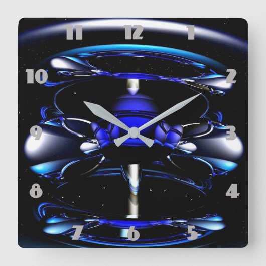 blue neon clock quadratische wanduhr (Vorderseite)
