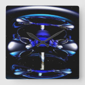 Blue Neon Clock Quadratische Wanduhr (Vorderseite)