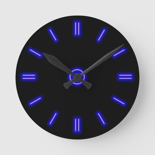 Blue Neon Clock Runde Wanduhr (Vorderseite)