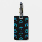 Blue Neon Dog Paw Print auf schwarz Gepäckanhänger (Rückseite vertikal)