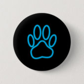 Blue Neon Dog Paw Print Button (Vorderseite)