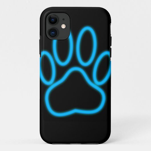 Blue Neon Dog Paw Print Case-Mate iPhone Hülle (Rückseite)