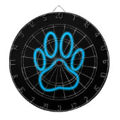 Blue Neon Dog Paw Print Dartscheibe (vorne)
