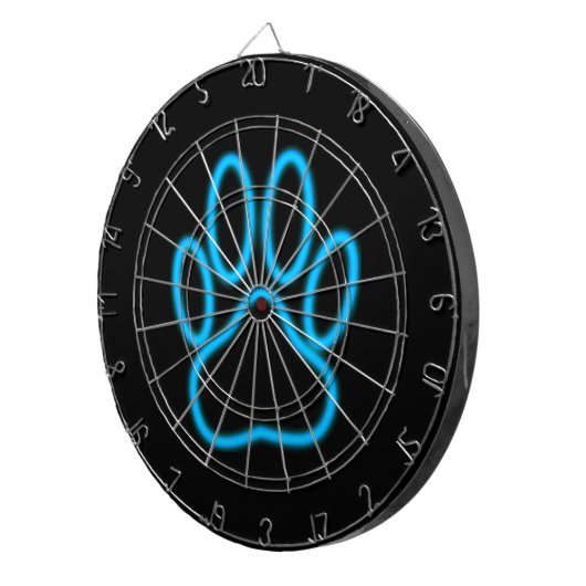 Blue Neon Dog Paw Print Dartscheibe (Vorderseite rechts)