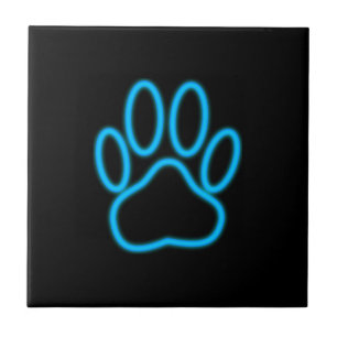 Blue Neon Dog Paw Print Fliese