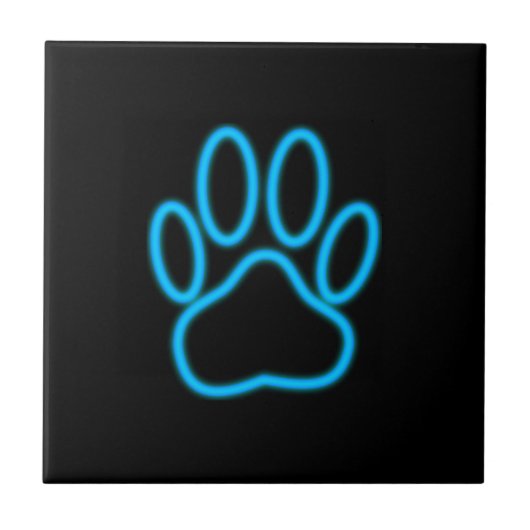Blue Neon Dog Paw Print Fliese (Vorderseite)
