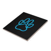 Blue Neon Dog Paw Print Fliese (Seite)