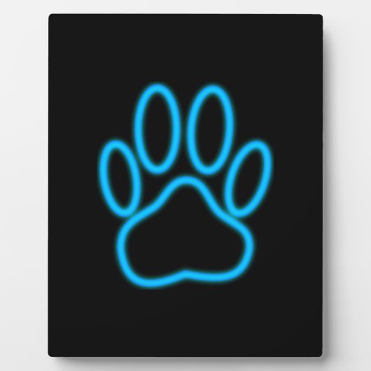 Blue Neon Dog Paw Print Fotoplatte (Vorderseite)