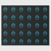 Blue Neon Dog Paw Print Geschenkpapier (Flach)