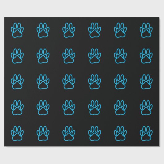 Blue Neon Dog Paw Print Geschenkpapier (Flach)