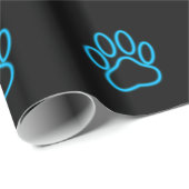 Blue Neon Dog Paw Print Geschenkpapier (Rolleneckpunkt)