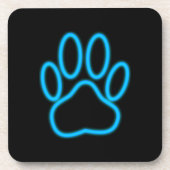 Blue Neon Dog Paw Print Getränkeuntersetzer (Vorderseite)