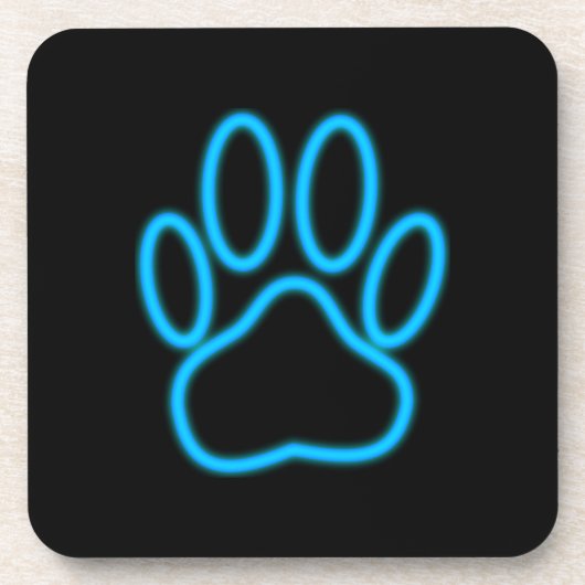 Blue Neon Dog Paw Print Getränkeuntersetzer (Vorderseite)