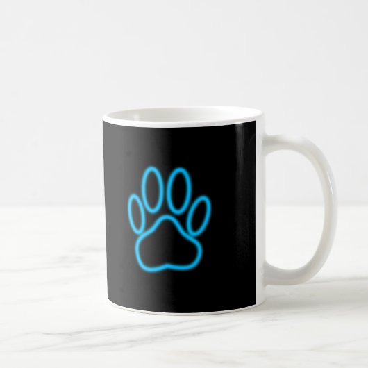 Blue Neon Dog Paw Print Kaffeetasse (Rechts)