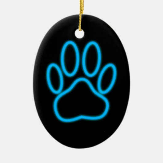 Blue Neon Dog Paw Print Keramik Ornament (Vorne)