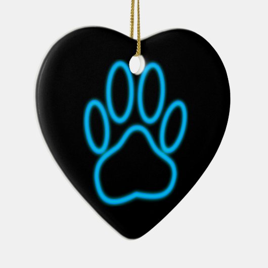Blue Neon Dog Paw Print Keramikornament (Rechts)
