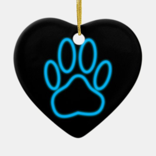 Blue Neon Dog Paw Print Keramikornament (Vorne)