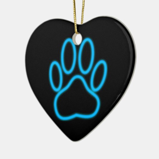 Blue Neon Dog Paw Print Keramikornament (Links)