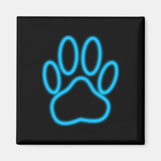 Blue Neon Dog Paw Print Magnet (Vorne)