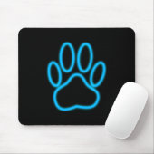 Blue Neon Dog Paw Print Mousepad (Mit Mouse)